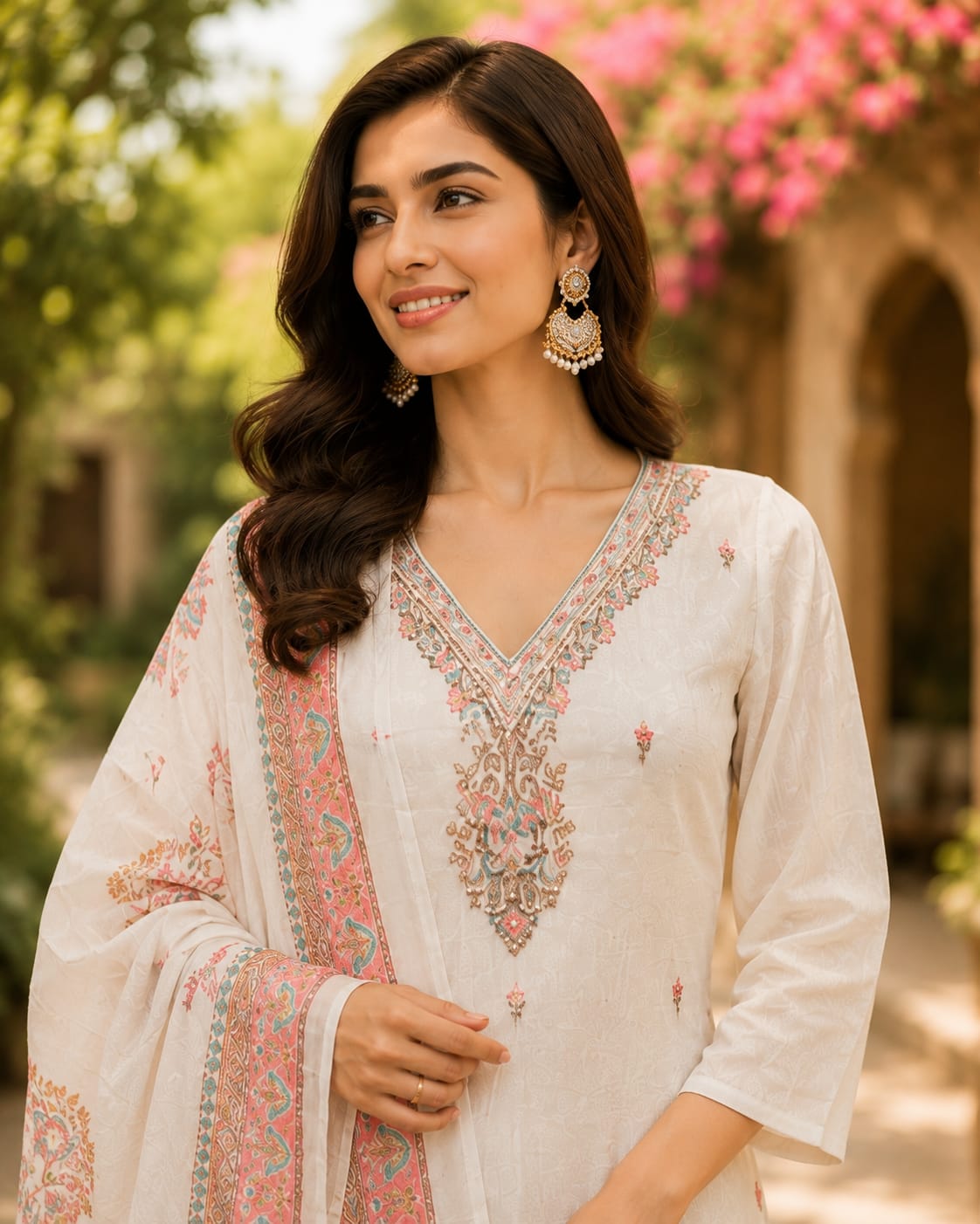 White Cotton Ethnic Co-Ord Set for Women