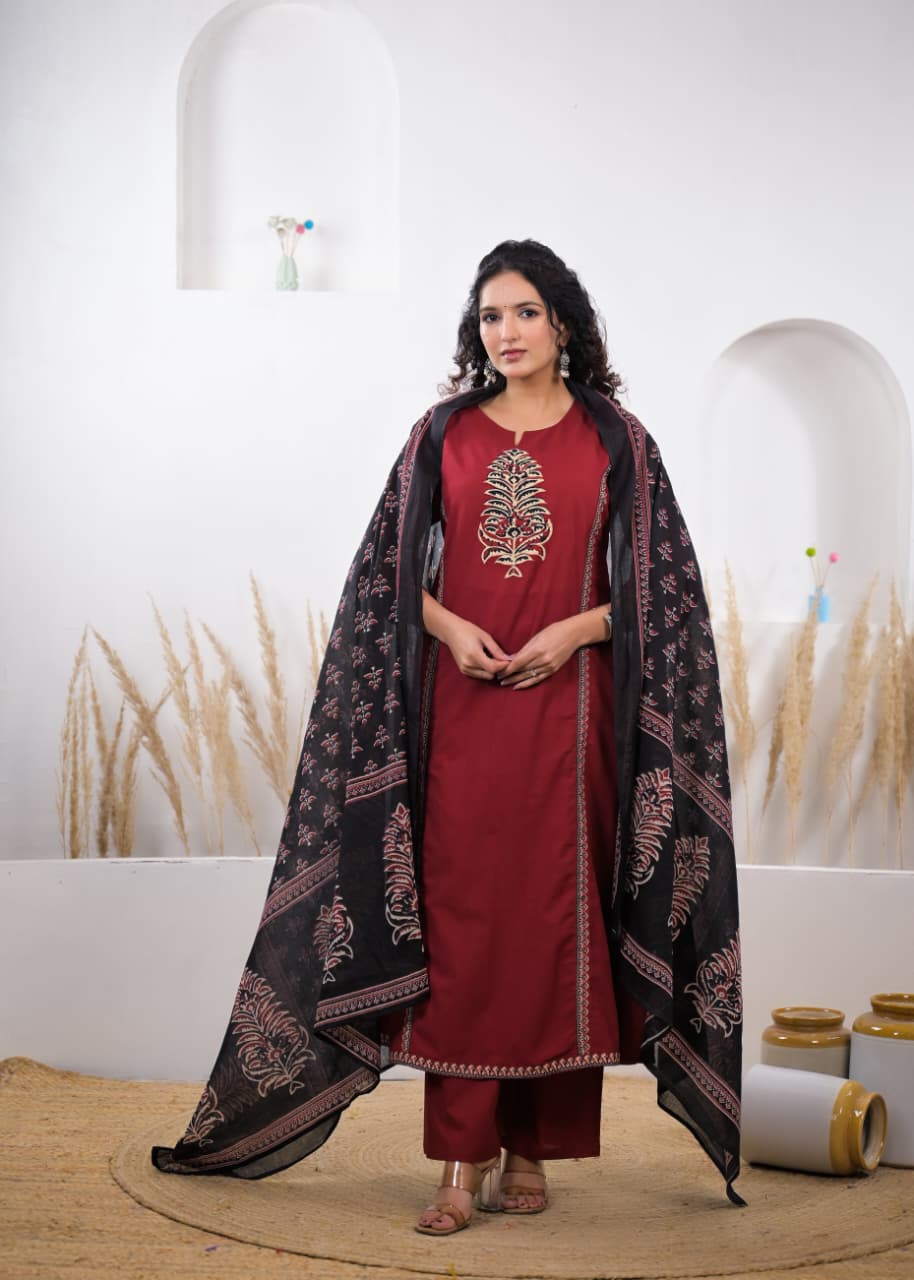 Maroon Printed Ethnic Co-Ord Set for Women