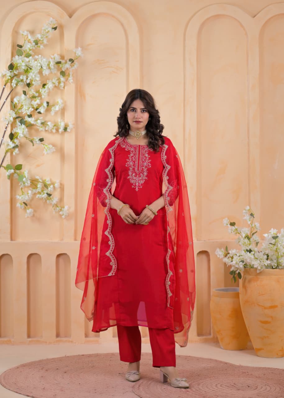 Red Designer Cotton Co-Ord Set for Women