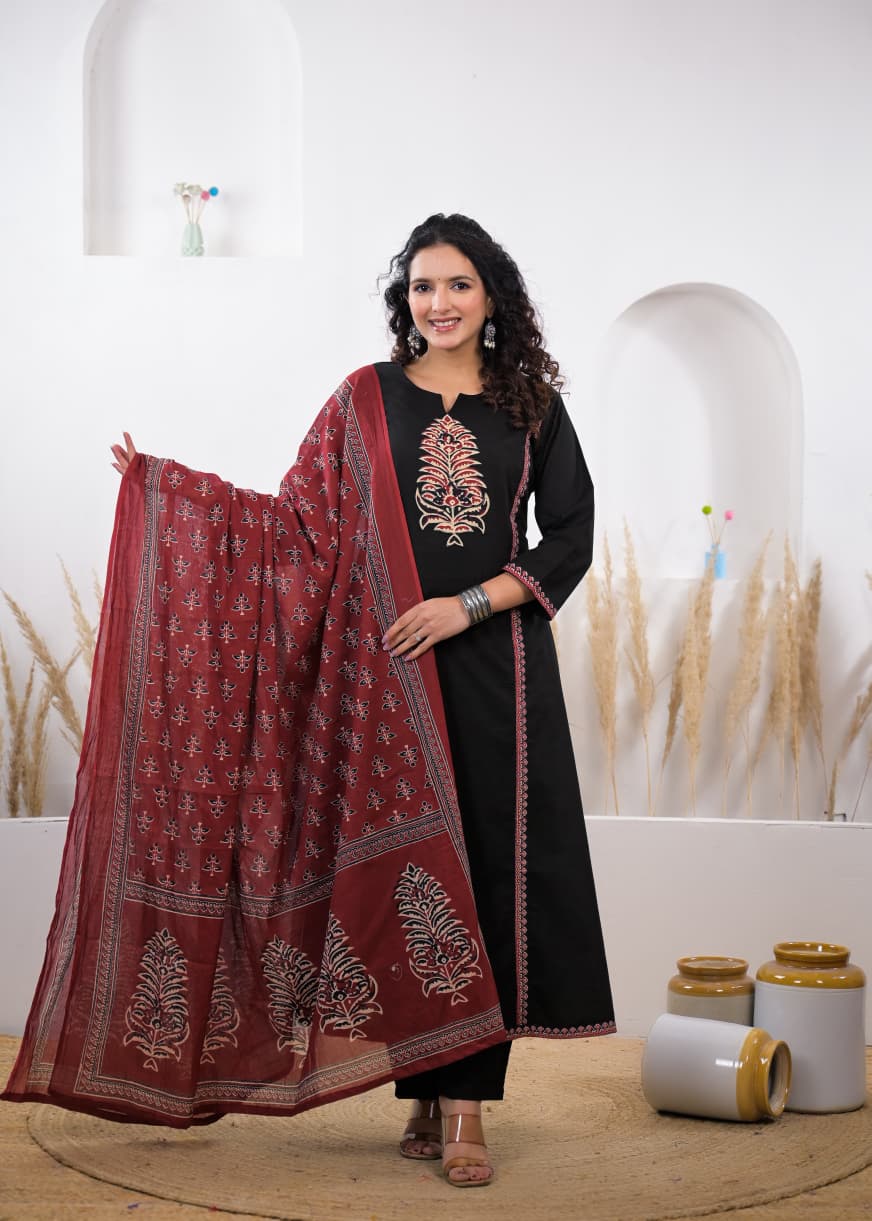 Wine Embroidered Co-Ord Set for Women