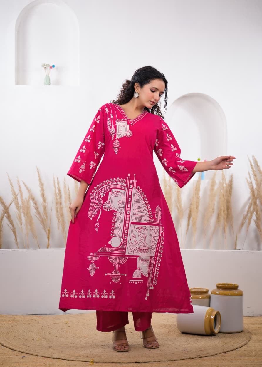 Pink Ethnic Cotton Co-Ord Set for Women